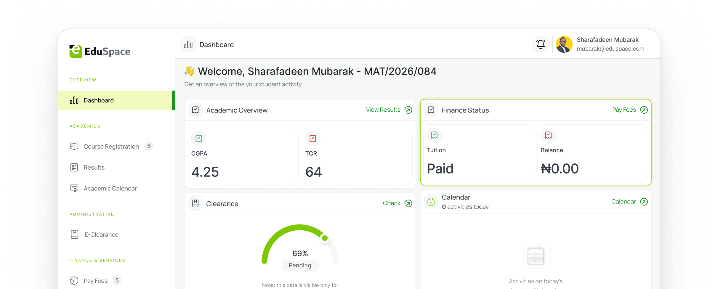 EduSpace main dashboard