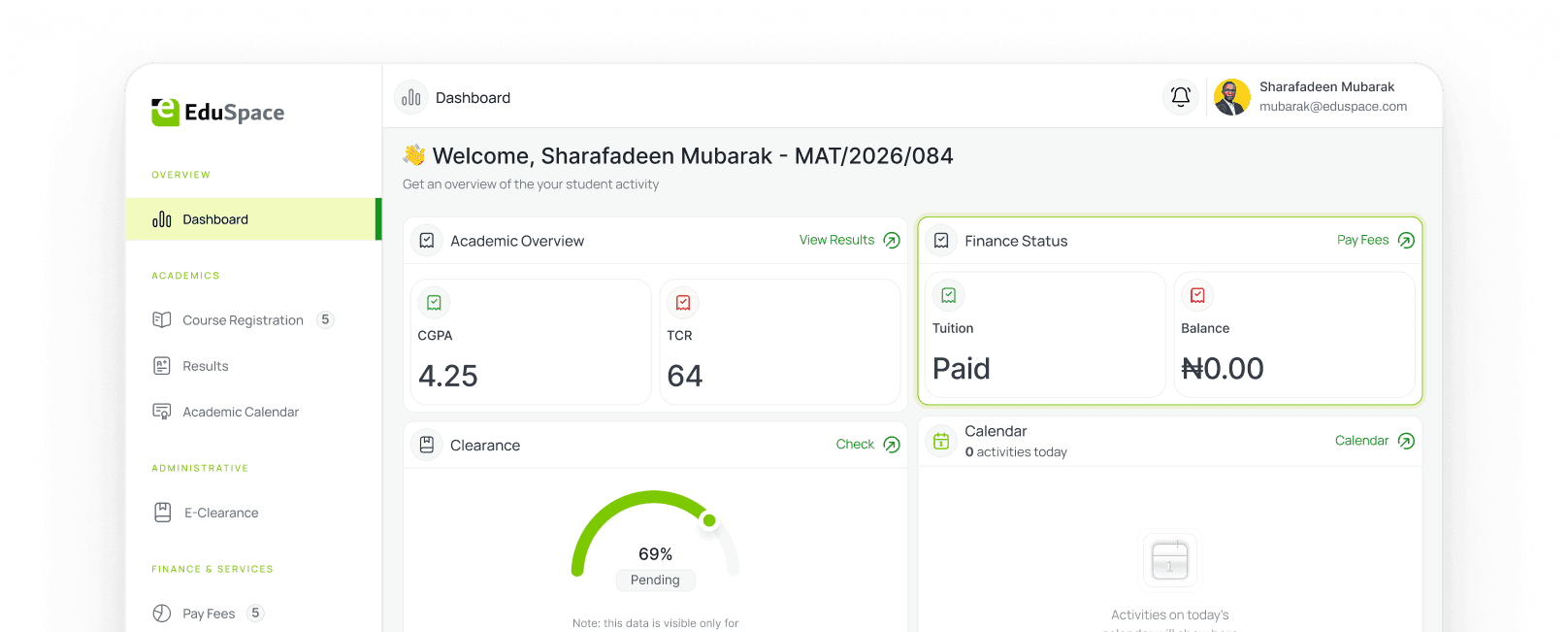 EduSpace dashboard mockup