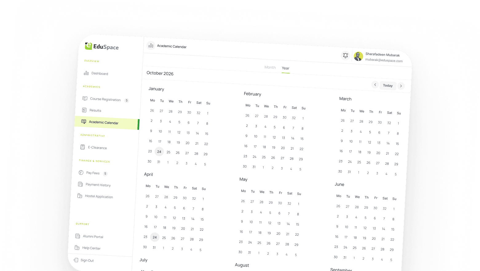 EduSpace dashboard — right panel